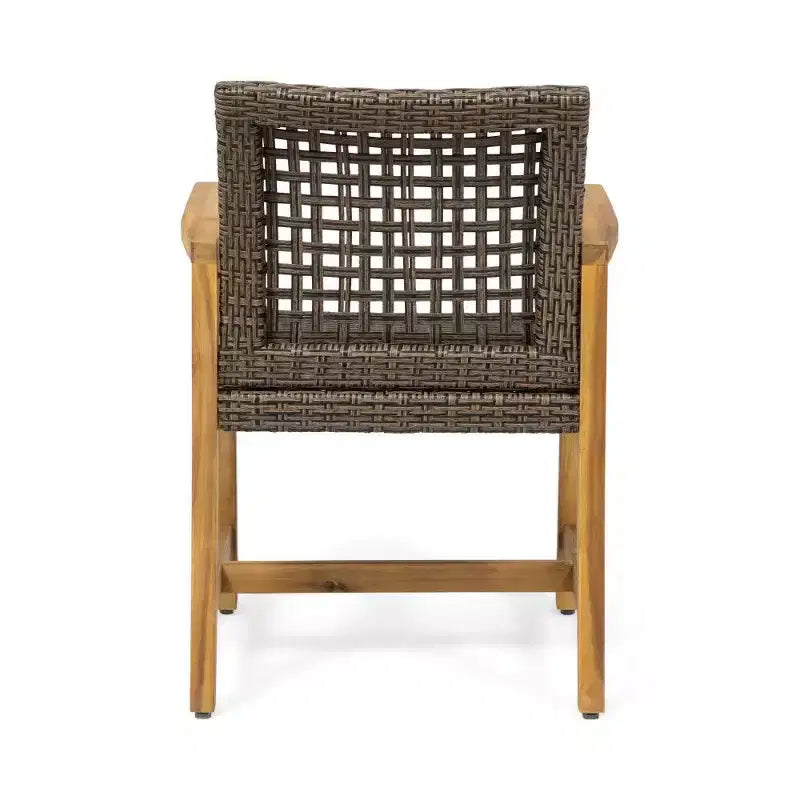 TUYOHW Lot de 2 chaises de salle à manger d'extérieur en bois d'acacia et osier, chaises de patio avec siège tissé pour jardin, 400 lb de capacité
