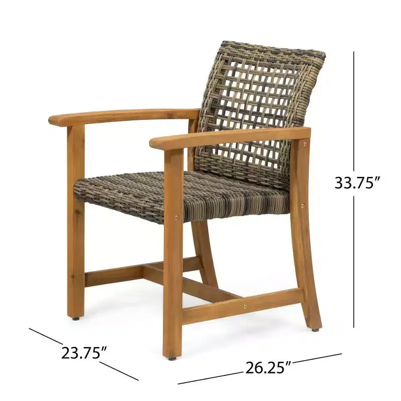 TUYOHW Lot de 2 chaises de salle à manger d'extérieur en bois d'acacia et osier, chaises de patio avec siège tissé pour jardin, 400 lb de capacité