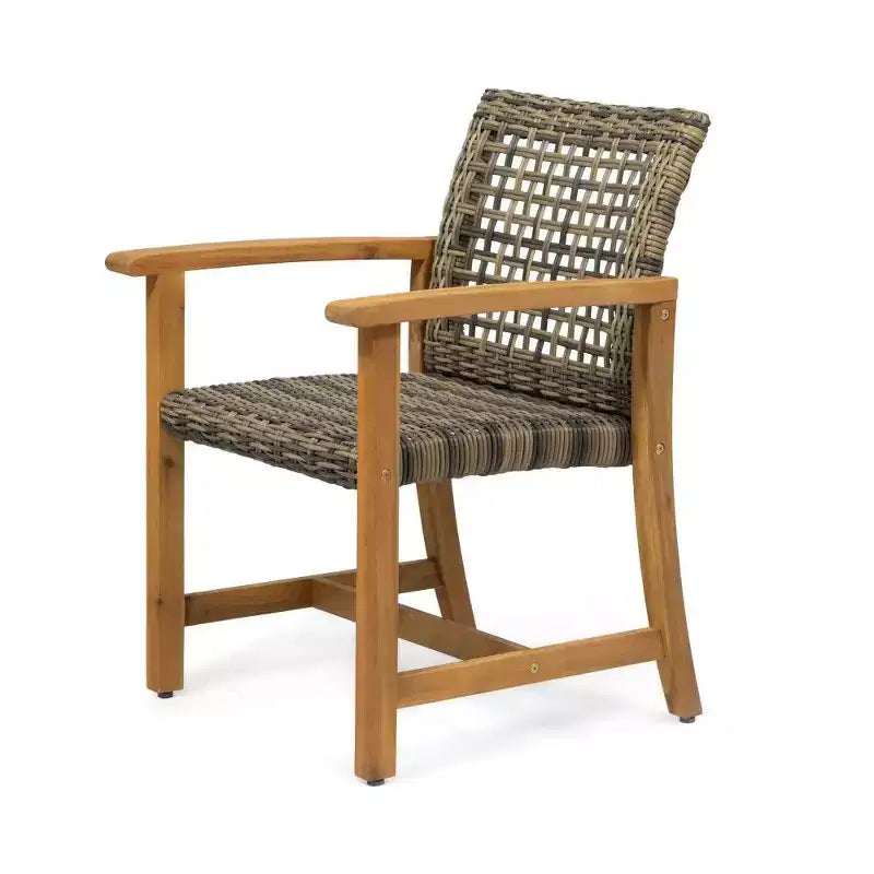 TUYOHW Lot de 2 chaises de salle à manger d'extérieur en bois d'acacia et osier, chaises de patio avec siège tissé pour jardin, 400 lb de capacité