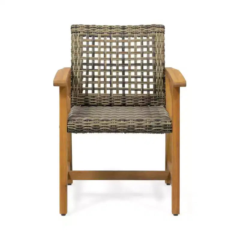 TUYOHW Lot de 2 chaises de salle à manger d'extérieur en bois d'acacia et osier, chaises de patio avec siège tissé pour jardin, 400 lb de capacité