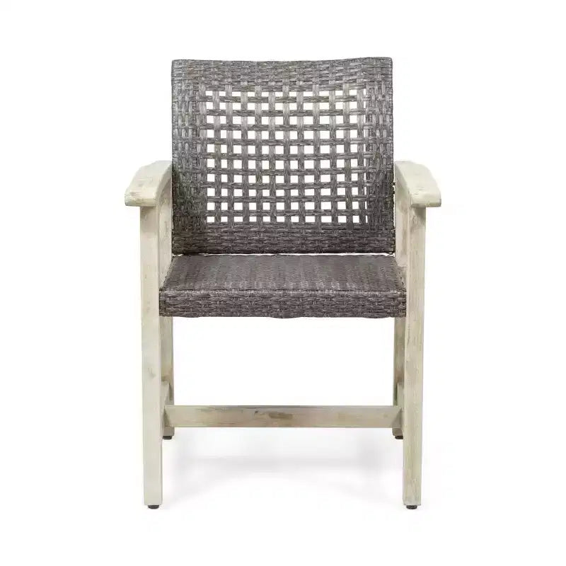 TUYOHW Lot de 2 chaises de salle à manger d'extérieur en bois d'acacia et osier, chaises de patio avec siège tissé pour jardin, 400 lb de capacité