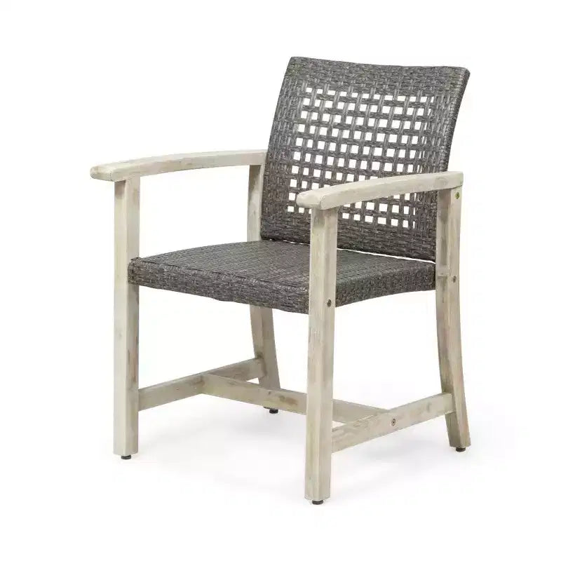 TUYOHW Lot de 2 chaises de salle à manger d'extérieur en bois d'acacia et osier, chaises de patio avec siège tissé pour jardin, 400 lb de capacité