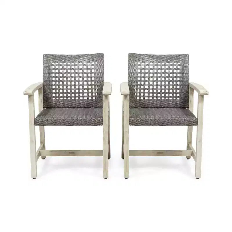 TUYOHW Acacia Wood and Wicker Outdoor Dining Chairs Set of 2,Patio Chairs with Woven Seat for Backyard,Garden,400lb Capacity