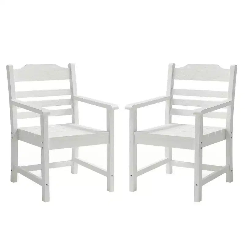 TUYOHW Lot de 2 chaises de salle à manger de terrasse, chaises d'extérieur tout temps avec grain de bois imitation et accoudoirs pour jardin, piscine