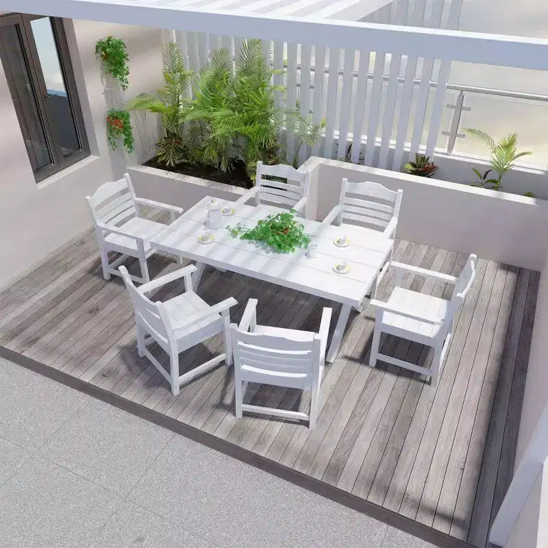TUYOHW Lot de 2 chaises de salle à manger de terrasse, chaises d'extérieur tout temps avec grain de bois imitation et accoudoirs pour jardin, piscine