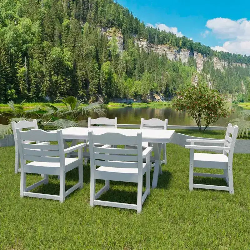 TUYOHW Lot de 2 chaises de salle à manger de terrasse, chaises d'extérieur tout temps avec grain de bois imitation et accoudoirs pour jardin, piscine