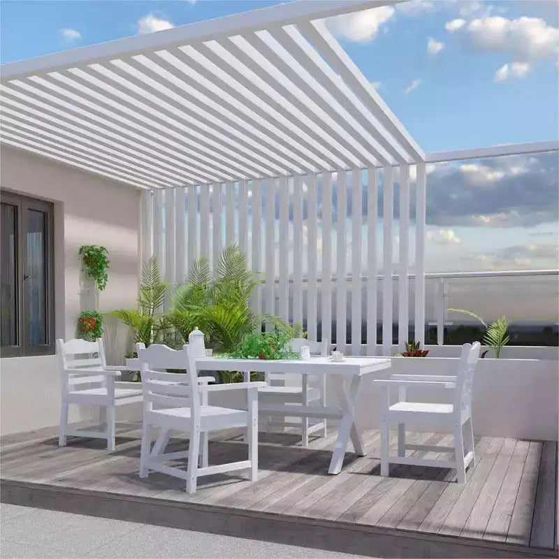 TUYOHW Lot de 2 chaises de salle à manger de terrasse, chaises d'extérieur tout temps avec grain de bois imitation et accoudoirs pour jardin, piscine