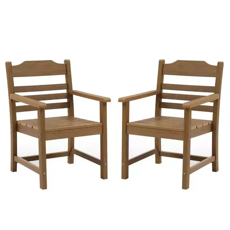 TUYOHW Lot de 2 chaises de salle à manger de terrasse, chaises d'extérieur tout temps avec grain de bois imitation et accoudoirs pour jardin, piscine