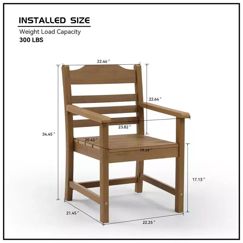 TUYOHW Lot de 2 chaises de salle à manger de terrasse, chaises d'extérieur tout temps avec grain de bois imitation et accoudoirs pour jardin, piscine