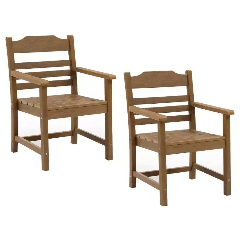 TUYOHW Lot de 2 chaises de salle à manger de terrasse, chaises d'extérieur tout temps avec grain de bois imitation et accoudoirs pour jardin, piscine