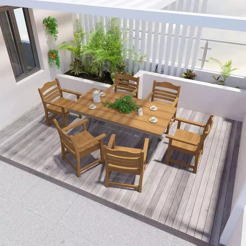 TUYOHW Lot de 2 chaises de salle à manger de terrasse, chaises d'extérieur tout temps avec grain de bois imitation et accoudoirs pour jardin, piscine