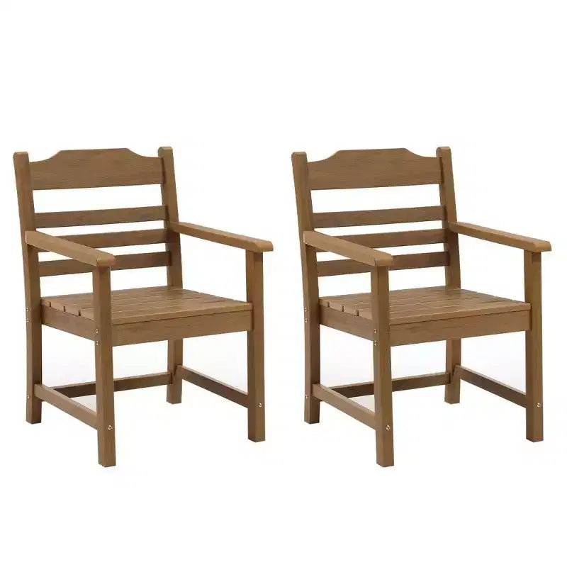 TUYOHW Lot de 2 chaises de salle à manger de terrasse, chaises d'extérieur tout temps avec grain de bois imitation et accoudoirs pour jardin, piscine