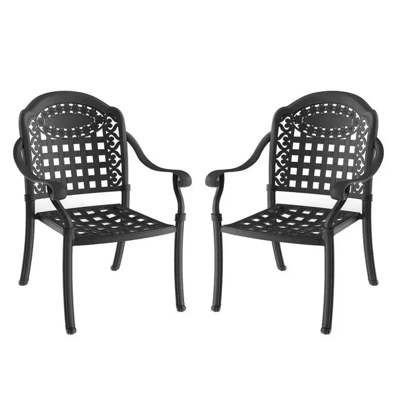 TUYOHW IAluminum Patio Dining Chairs,Stackable Outdoor Chairs with Blue Cushions for Backyard,Garden,350lb Capacity,Black,2pc/4pc