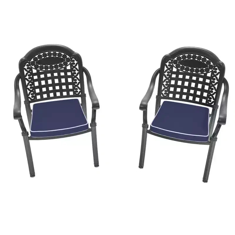 Chaise de salle à manger de patio en aluminium TUYOHW, chaises d'extérieur empilables avec coussins bleus pour jardin, 350 lb de capacité, noir, 2 pièces/4 pièces