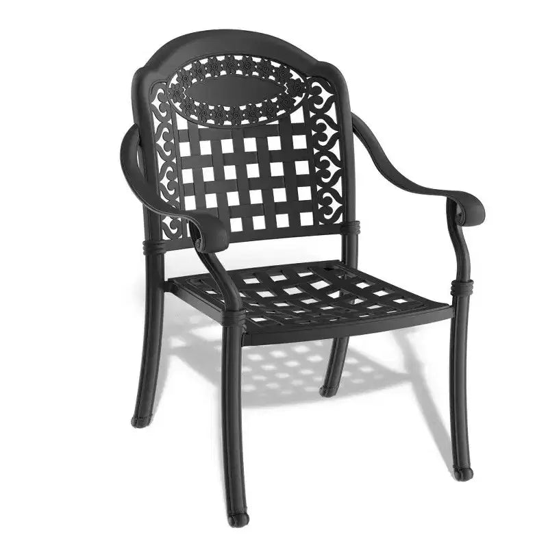 Chaise de salle à manger de patio en aluminium TUYOHW, chaises d'extérieur empilables avec coussins bleus pour jardin, 350 lb de capacité, noir, 2 pièces/4 pièces