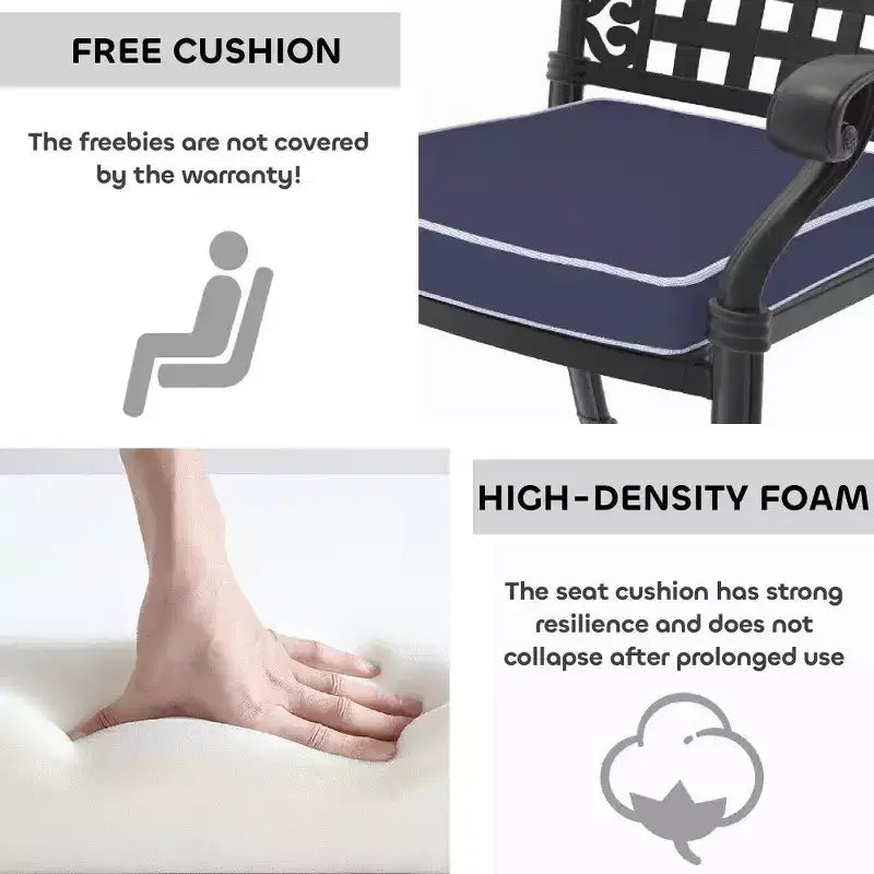 Chaise de salle à manger de patio en aluminium TUYOHW, chaises d'extérieur empilables avec coussins bleus pour jardin, 350 lb de capacité, noir, 2 pièces/4 pièces