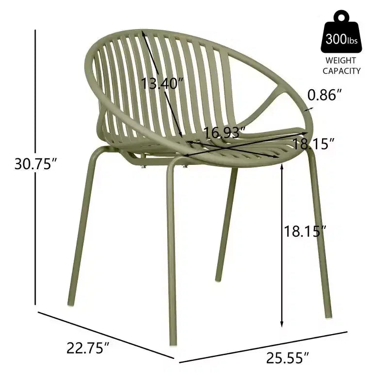 TUYOHW Lot de 2 Chaises de Jardin Empilables, Chaises de Patio avec Pieds en Métal & Dossier en Plastique Respirant, Capacité 136 kg