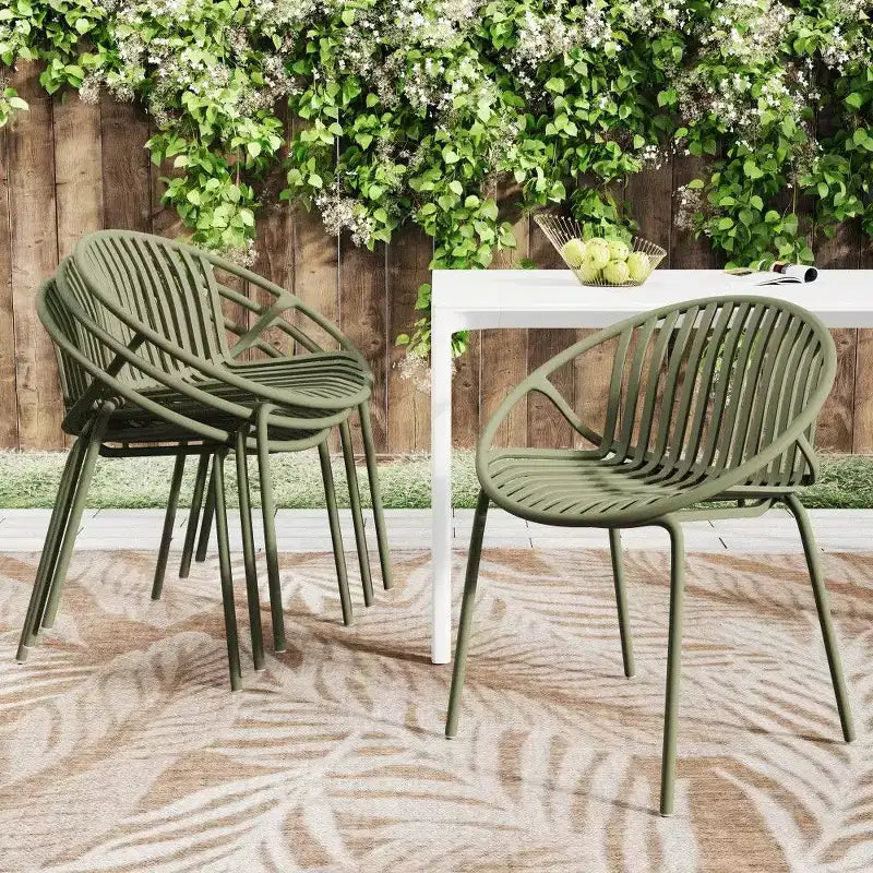 TUYOHW Lot de 2 Chaises de Jardin Empilables, Chaises de Patio avec Pieds en Métal & Dossier en Plastique Respirant, Capacité 136 kg