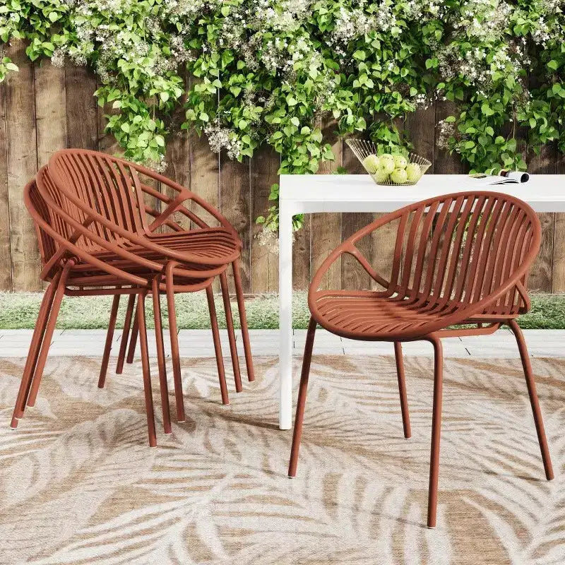 TUYOHW Lot de 2 Chaises de Jardin Empilables, Chaises de Patio avec Pieds en Métal & Dossier en Plastique Respirant, Capacité 136 kg