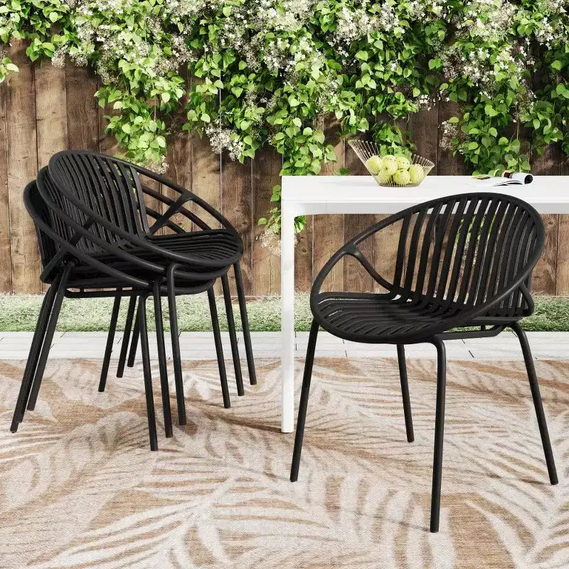 TUYOHW Lot de 2 Chaises de Jardin Empilables, Chaises de Patio avec Pieds en Métal & Dossier en Plastique Respirant, Capacité 136 kg