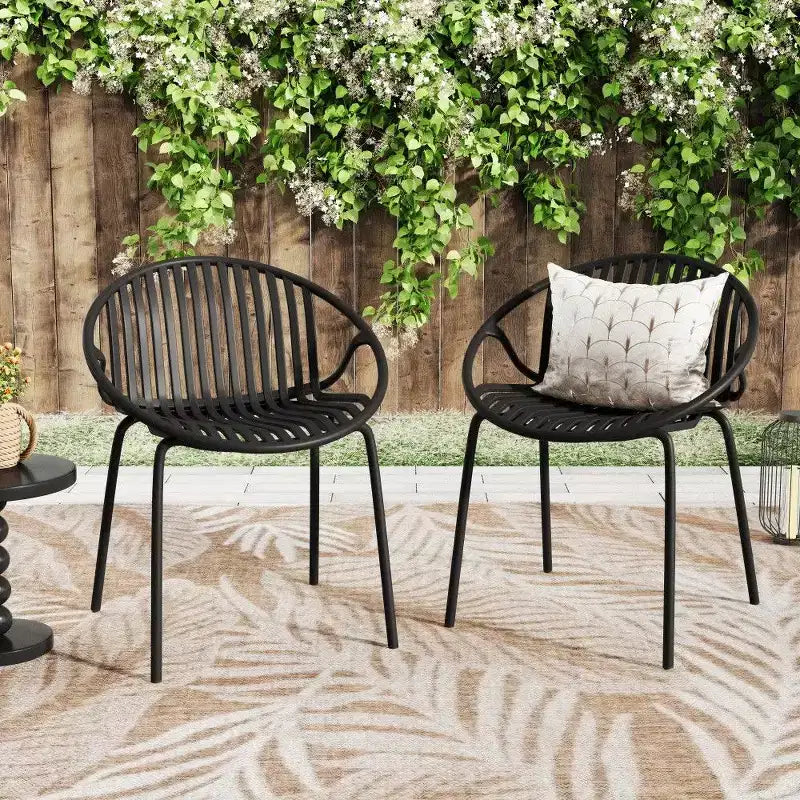 TUYOHW Stackable Patio Dining Chairs Set of 2,Patio Chairs with Metal Legs & Breathable Plastic Backrest,300lb Capacity
