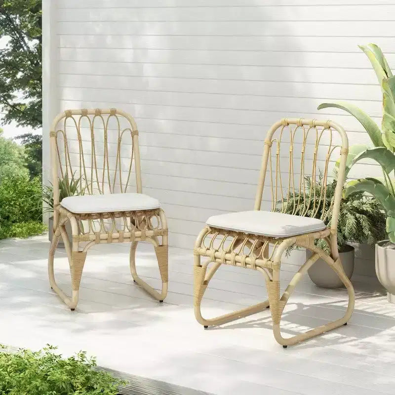 TUYOHW PE Chaises de Salle à Manger en Rotin, Lot de 2, Chaises d'Extérieur en Rotin avec Coussins Lavables, Capacité de 180 kg, Aucun Assemblage Requis