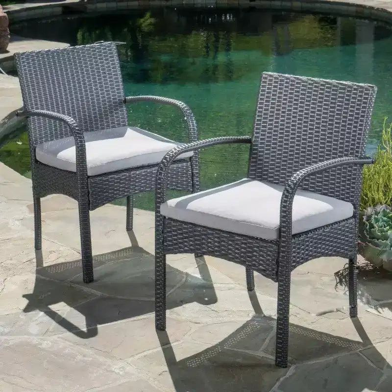 TUYOHW PE Chaise de salle à manger d'extérieur en osier, lot de 2, chaises de patio avec coussins amovibles résistants à l'eau pour jardin, cour, bord de piscine