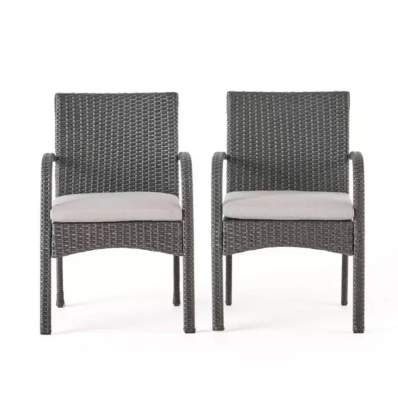 TUYOHW PE Chaise de salle à manger d'extérieur en osier, lot de 2, chaises de patio avec coussins amovibles résistants à l'eau pour jardin, cour, bord de piscine