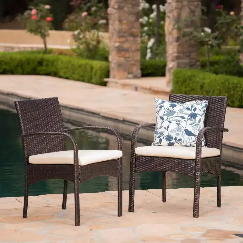 TUYOHW PE Chaise de salle à manger d'extérieur en osier, lot de 2, chaises de patio avec coussins amovibles résistants à l'eau pour jardin, cour, bord de piscine