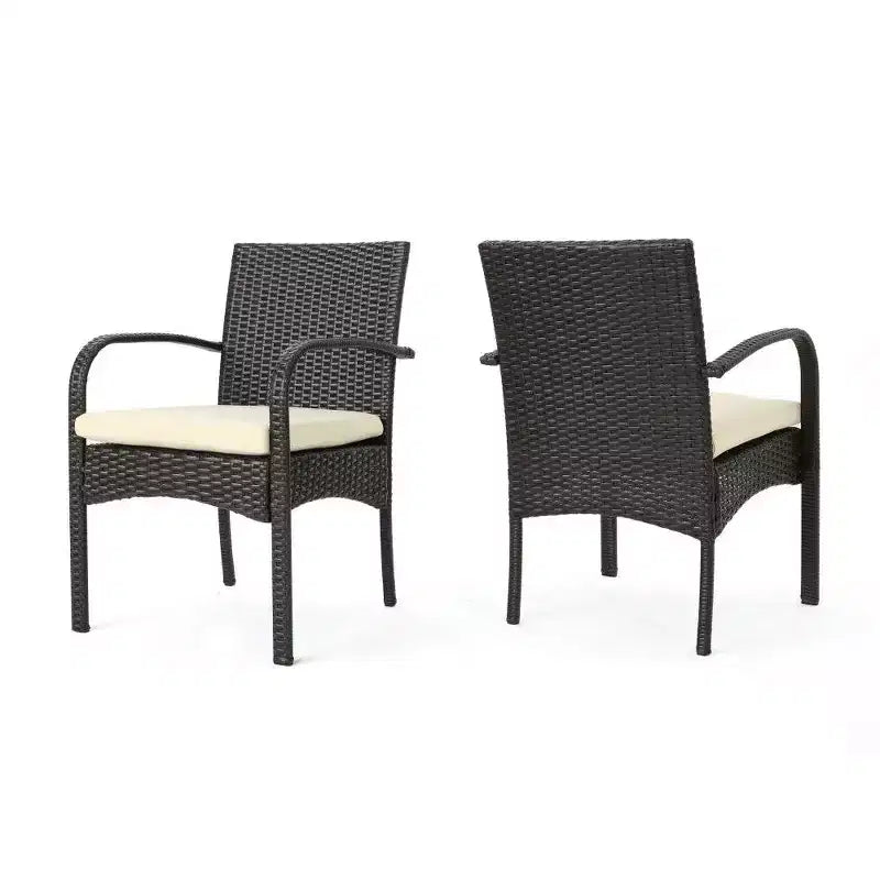 TUYOHW PE Chaise de salle à manger d'extérieur en osier, lot de 2, chaises de patio avec coussins amovibles résistants à l'eau pour jardin, cour, bord de piscine