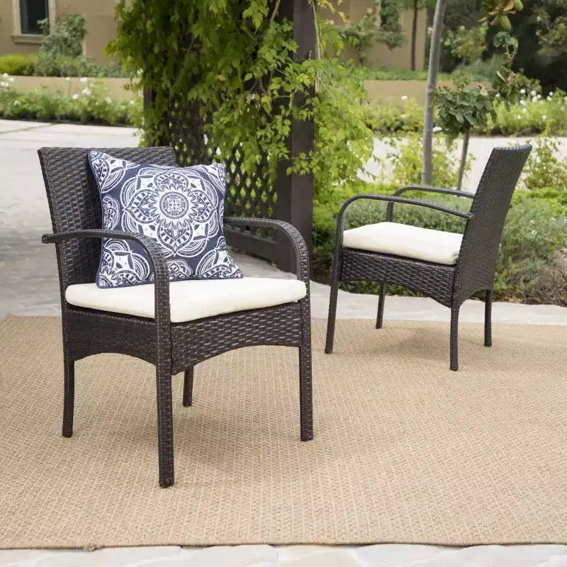 TUYOHW PE Chaise de salle à manger d'extérieur en osier, lot de 2, chaises de patio avec coussins amovibles résistants à l'eau pour jardin, cour, bord de piscine