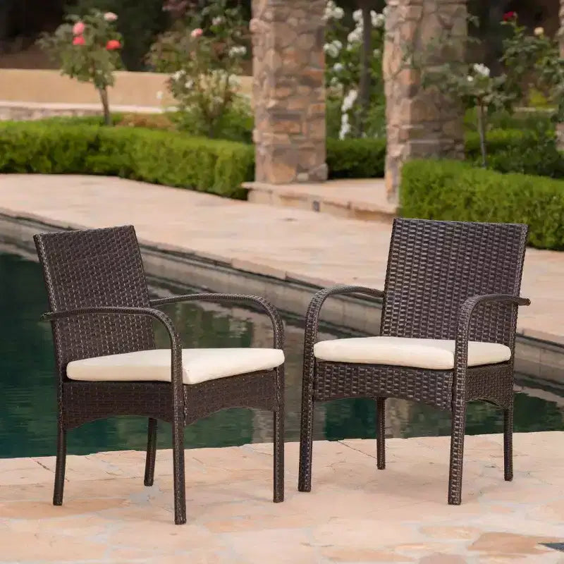 TUYOHW PE Wicker Outdoor Dining Chairs Set of 2,Patio Chairs with Removable Water-Resistant Cushions for Backyard,Garden,Poolside