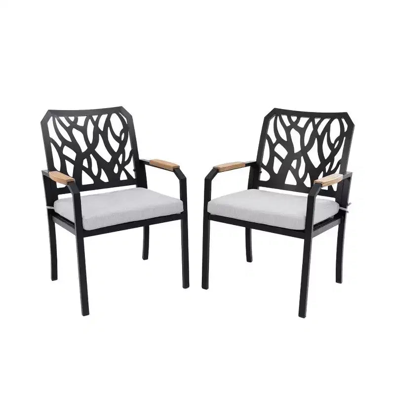 TUYOHW Aluminum Outdoor Chair,Branch-Design Backrest with FSC Wood Armrests & Sunbrella Cushion,Durable Patio Seating for Garden,Brown