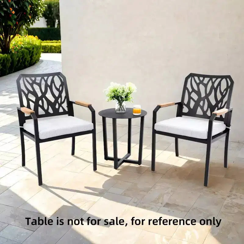 Chaise d'extérieur en aluminium TUYOHW, dossier motif branche avec accoudoirs en bois certifié FSC et coussin Sunbrella, assise de patio durable pour le jardin, marron