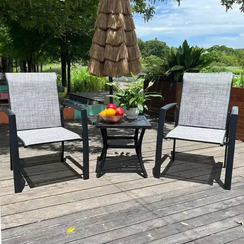 TUYOHW Lot de 2 chaises de salle à manger de jardin en métal, chaises d'extérieur empilables avec tissu textilène pour jardin, terrasse, piscine, capacité de 180 kg