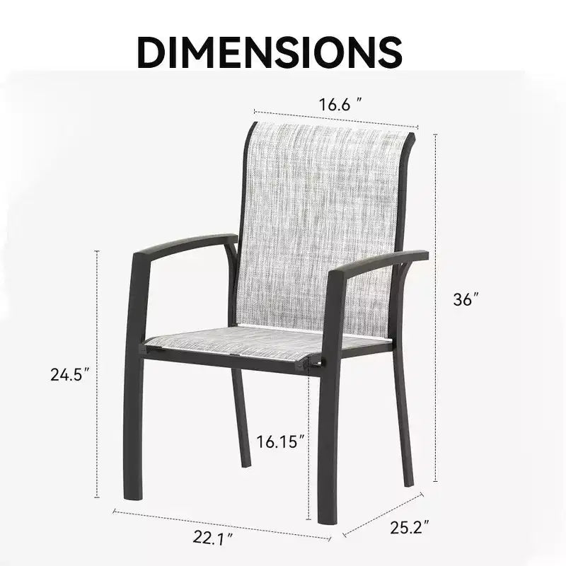 TUYOHW Lot de 2 chaises de salle à manger de jardin en métal, chaises d'extérieur empilables avec tissu textilène pour jardin, terrasse, piscine, capacité de 180 kg