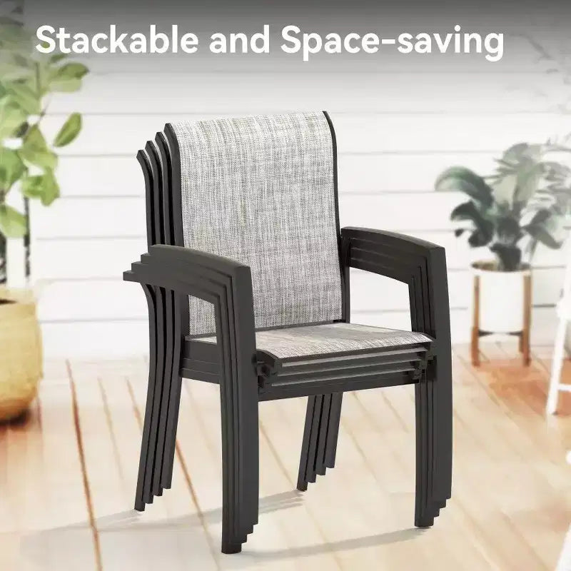 TUYOHW Lot de 2 chaises de salle à manger de jardin en métal, chaises d'extérieur empilables avec tissu textilène pour jardin, terrasse, piscine, capacité de 180 kg