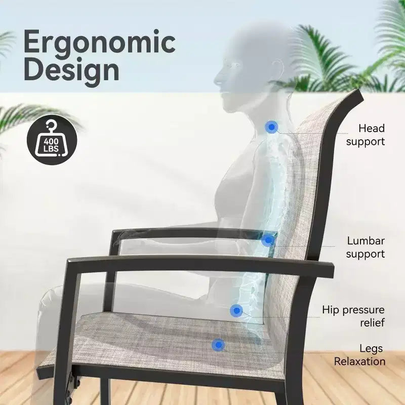 TUYOHW Lot de 2 chaises de salle à manger de jardin en métal, chaises d'extérieur empilables avec tissu textilène pour jardin, terrasse, piscine, capacité de 180 kg