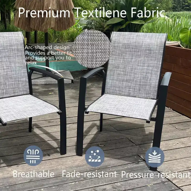 TUYOHW Lot de 2 chaises de salle à manger de jardin en métal, chaises d'extérieur empilables avec tissu textilène pour jardin, terrasse, piscine, capacité de 180 kg