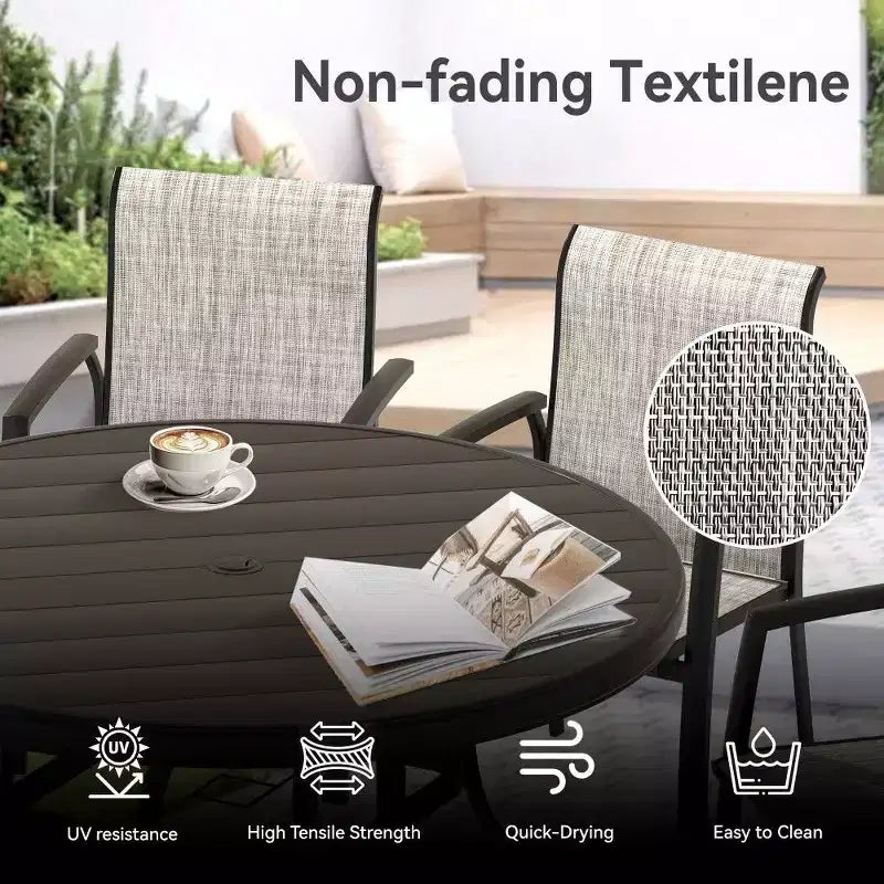 TUYOHW Lot de 2 chaises de salle à manger de jardin en métal, chaises d'extérieur empilables avec tissu textilène pour jardin, terrasse, piscine, capacité de 180 kg