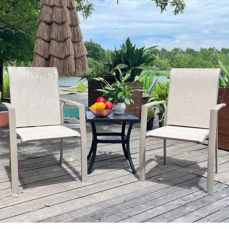 TUYOHW Lot de 2 chaises de salle à manger de jardin en métal, chaises d'extérieur empilables avec tissu textilène pour jardin, terrasse, piscine, capacité de 180 kg