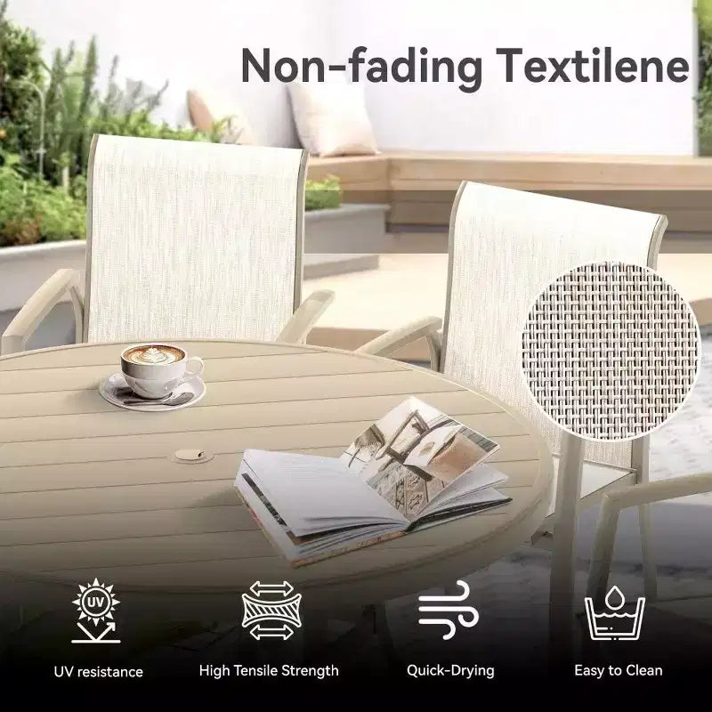 TUYOHW Lot de 2 chaises de salle à manger de jardin en métal, chaises d'extérieur empilables avec tissu textilène pour jardin, terrasse, piscine, capacité de 180 kg