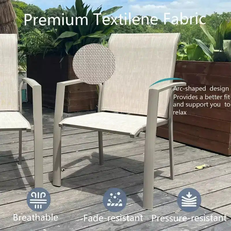 TUYOHW Lot de 2 chaises de salle à manger de jardin en métal, chaises d'extérieur empilables avec tissu textilène pour jardin, terrasse, piscine, capacité de 180 kg