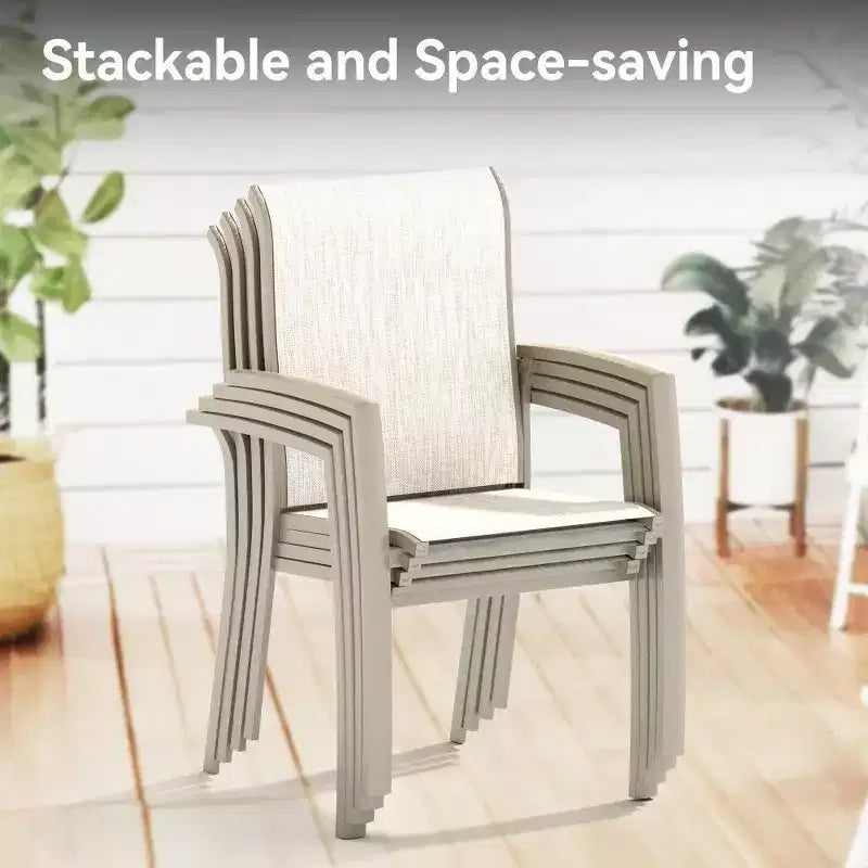 TUYOHW Lot de 2 chaises de salle à manger de jardin en métal, chaises d'extérieur empilables avec tissu textilène pour jardin, terrasse, piscine, capacité de 180 kg