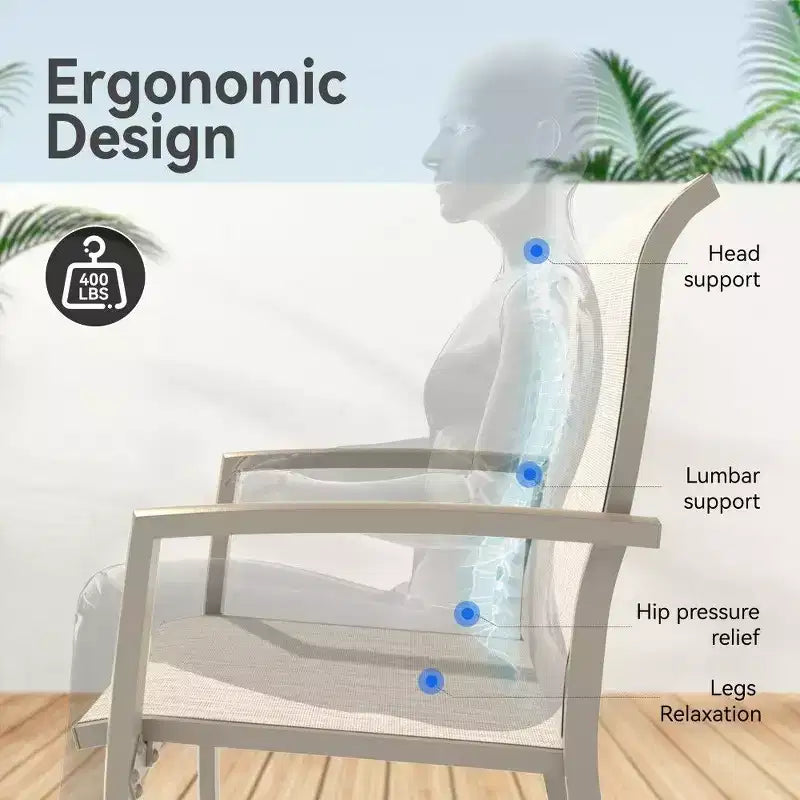 TUYOHW Lot de 2 chaises de salle à manger de jardin en métal, chaises d'extérieur empilables avec tissu textilène pour jardin, terrasse, piscine, capacité de 180 kg