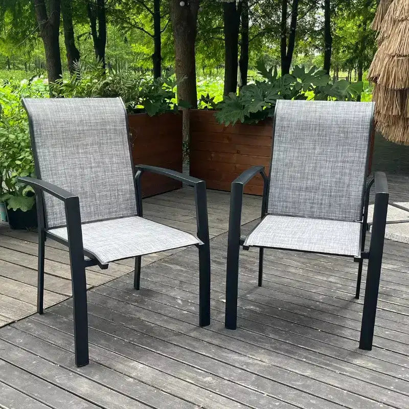TUYOHW Lot de 2 chaises de salle à manger de jardin en métal, chaises d'extérieur empilables avec tissu textilène pour jardin, terrasse, piscine, capacité de 180 kg