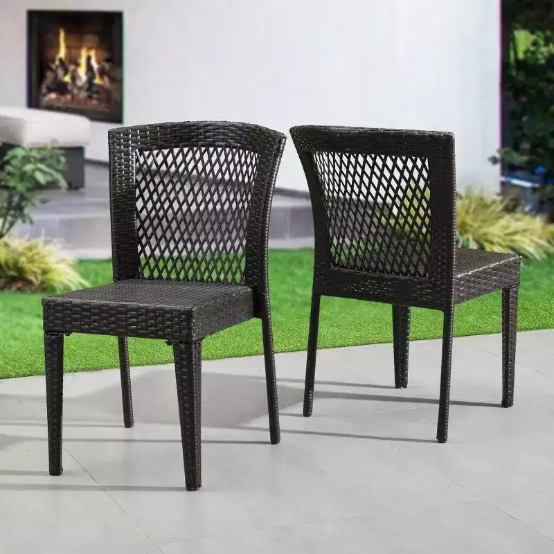 TUYOHW PE Chaises de salle à manger empilables en rotin, lot de 2, capacité de 180 kg, chaises de patio extérieures pour jardin, balcon, marron