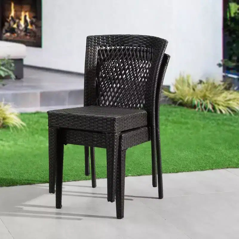 TUYOHW PE Chaises de salle à manger empilables en rotin, lot de 2, capacité de 180 kg, chaises de patio extérieures pour jardin, balcon, marron