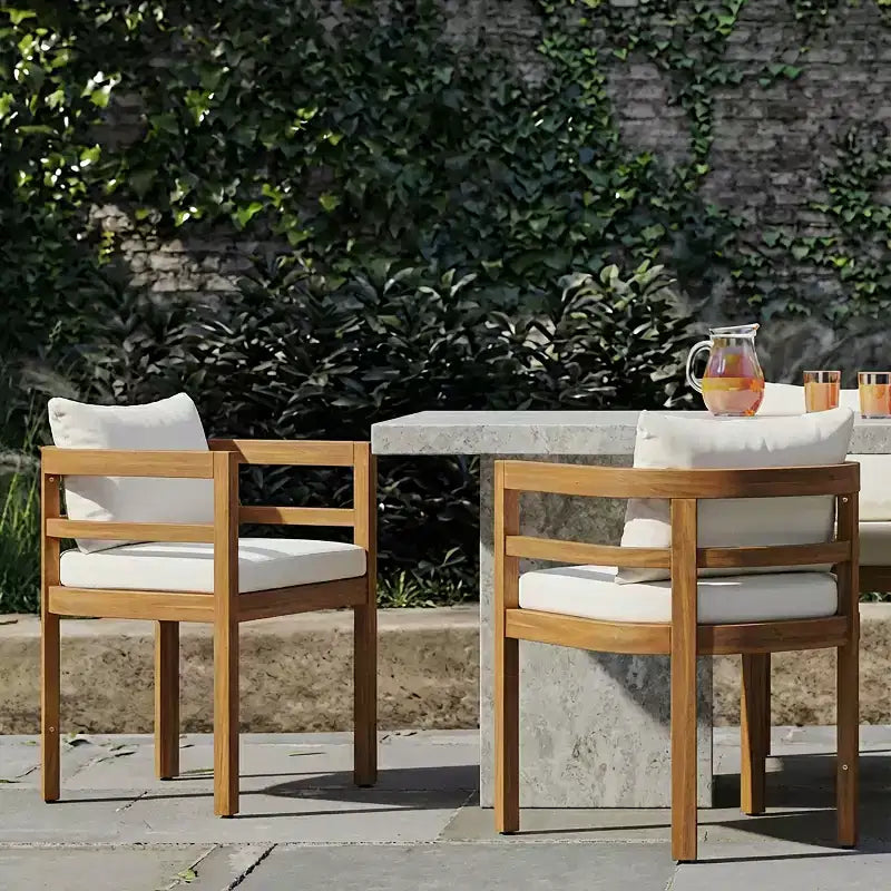Christopher Knight Home Natsuki Chaises de salle à manger d'extérieur modernes en bois d'acacia avec coussins (Lot de 2)