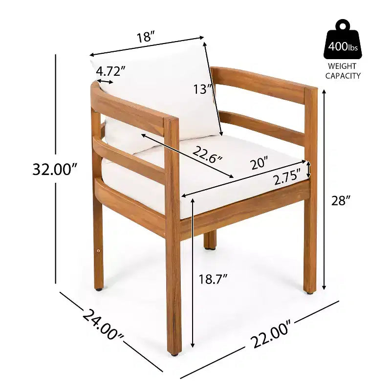 Christopher Knight Home Natsuki Chaises de salle à manger d'extérieur modernes en bois d'acacia avec coussins (Lot de 2)